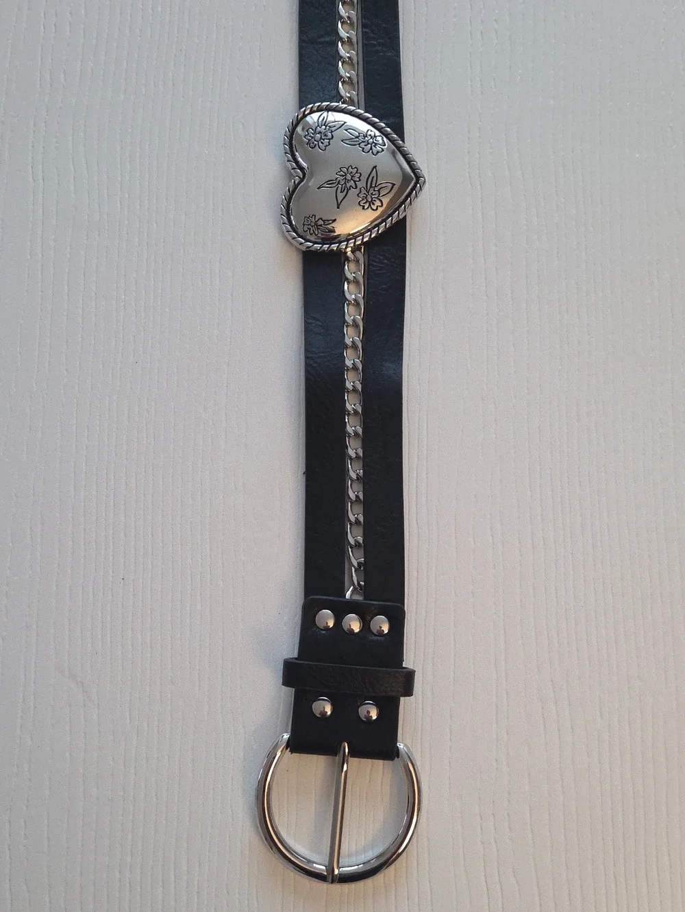 Black belt With Silver Heart Accent  Waist Belt